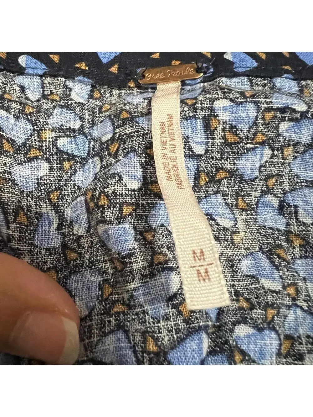 Free People Havana Honey Crop Top Blue Heart Print Linen Short Sleeve Medium